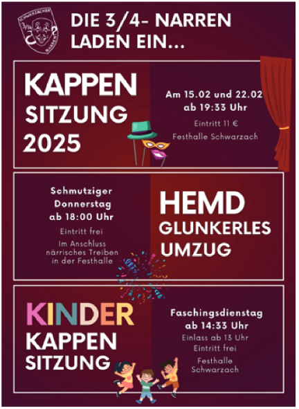 Flyer Kappensitzung, Hemdglunkerlesumzug, Kinderfasching